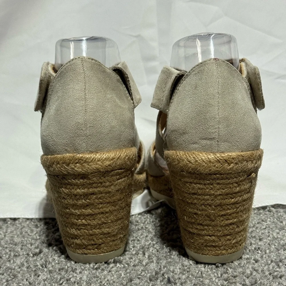 NWT Dr. Scholl's Sandals Visitors Platform Espadrille Open Toe Wedge Tan Size 9 - Picture 6 of 11